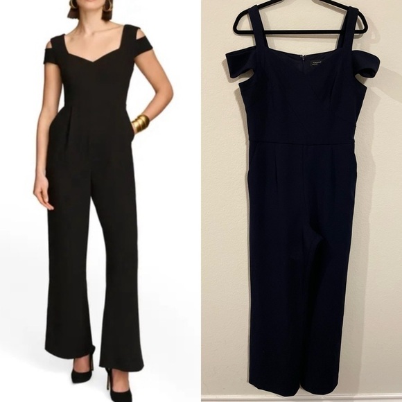 Tahari Women’s Jumpsuit Size 10 Blue Stretch Business Causal Academia Classic - Picture 1 of 17